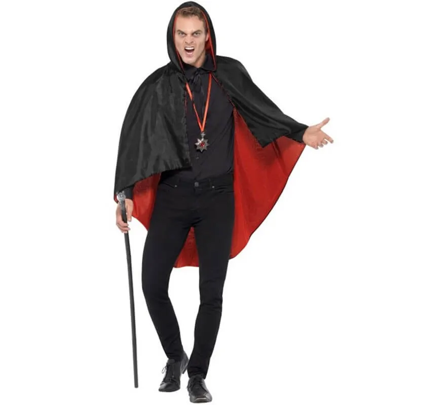 Kit di vampiri: mantella reversibile, bastone e medaglione di metallo